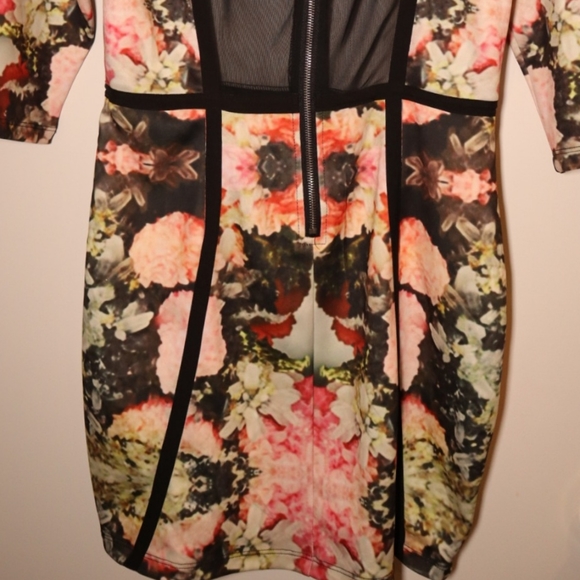 New ASOS mesh quarter sleeves bodycon dress black pink floral - Picture 8 of 9
